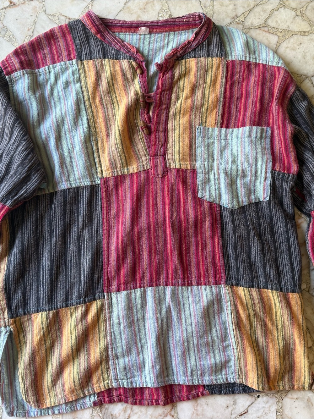 Patchwork Stripe Cotton Shirt - Multicolor